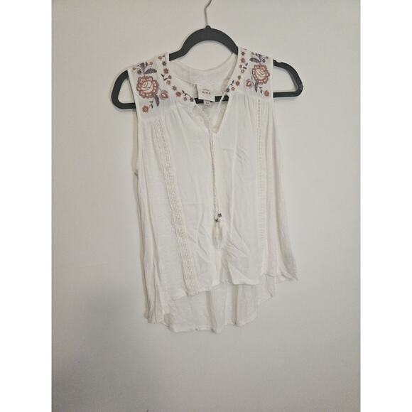 Knox Rose‎ Top White Flowy Boho Tank Feminine Crochet Detail Tassles XS Vneck - Picture 1 of 10
